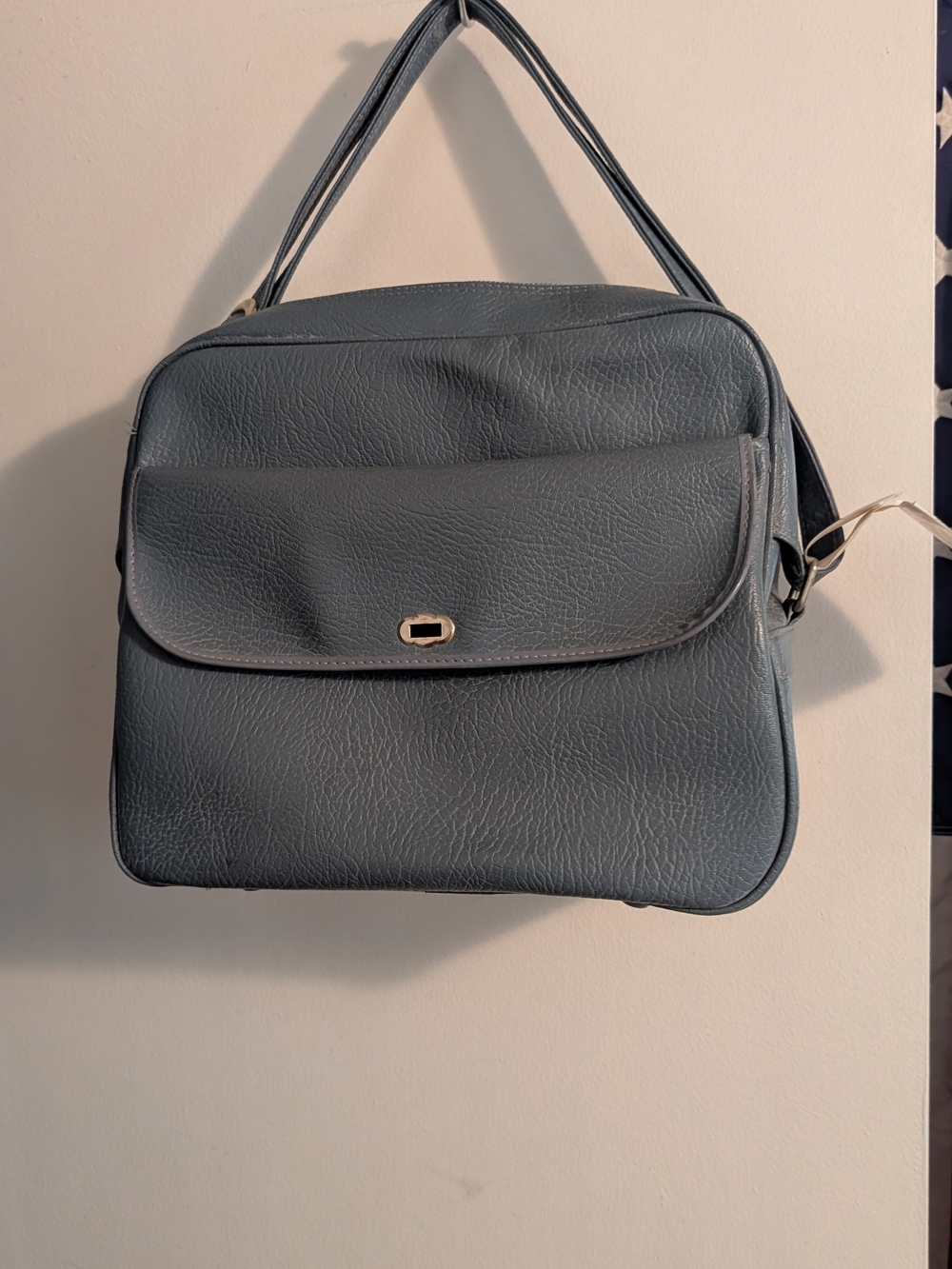 Sears Blue Pebbled Faux Leather Travel Shoulder Bag